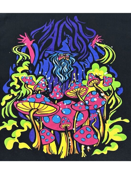 A-Lab Tops - A-Lab T-Shirt Unisex Mens Medium Black Neon Graphic Wizard Mushroom Oversized M